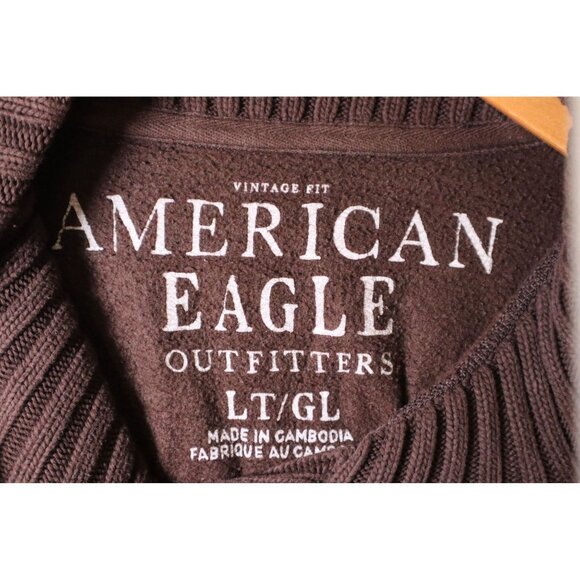 American Eagle Vintage Fit Mens Ribbed Shawl Collar Pullover Sweater Brown Size - Picture 3 of 10